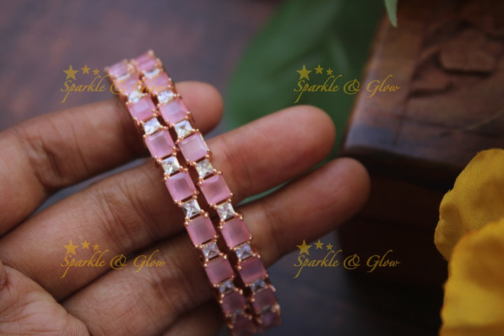 Rectangle ad stone bangles a pair