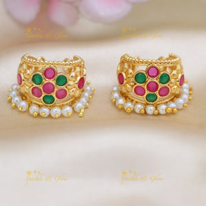 Radiant Floral Pearl Bugadi Earrings for Celebrations