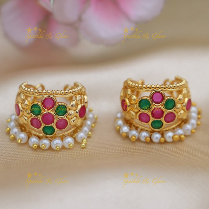 Radiant Floral Pearl Bugadi Earrings for Celebrations
