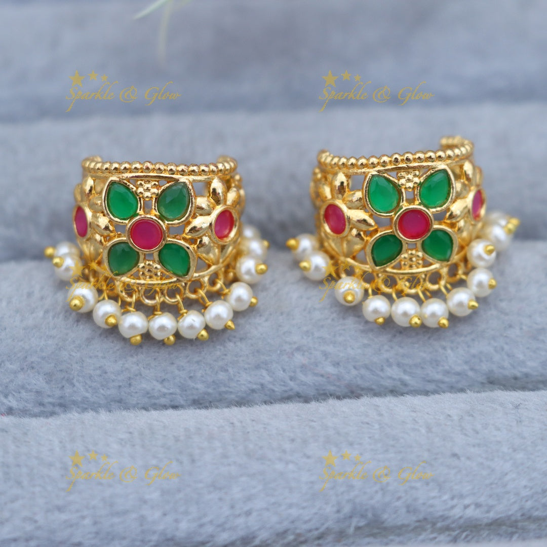 Sparkling Floral Pearl Bugadi Earrings - Elegant Style