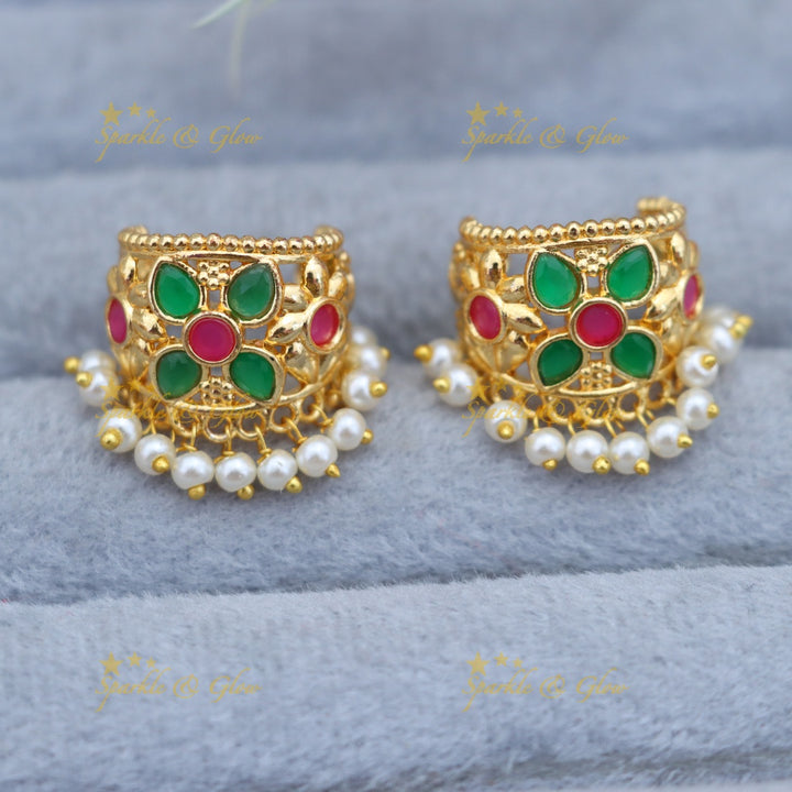 Sparkling Floral Pearl Bugadi Earrings - Elegant Style