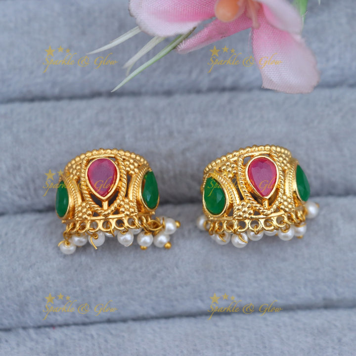 Stunning Floral Pearl Bugadi Earrings for Weddings