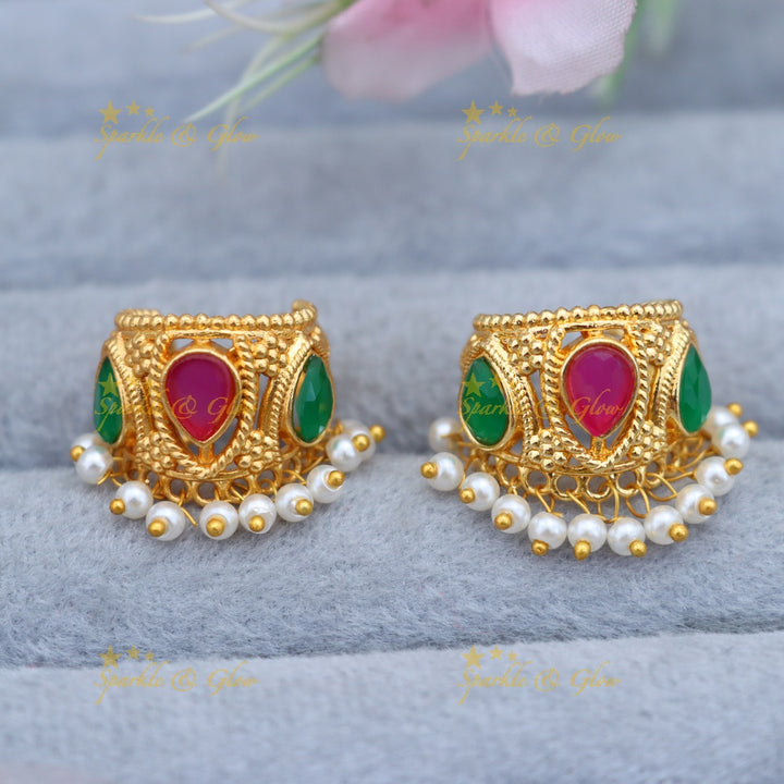Stunning Floral Pearl Bugadi Earrings for Weddings