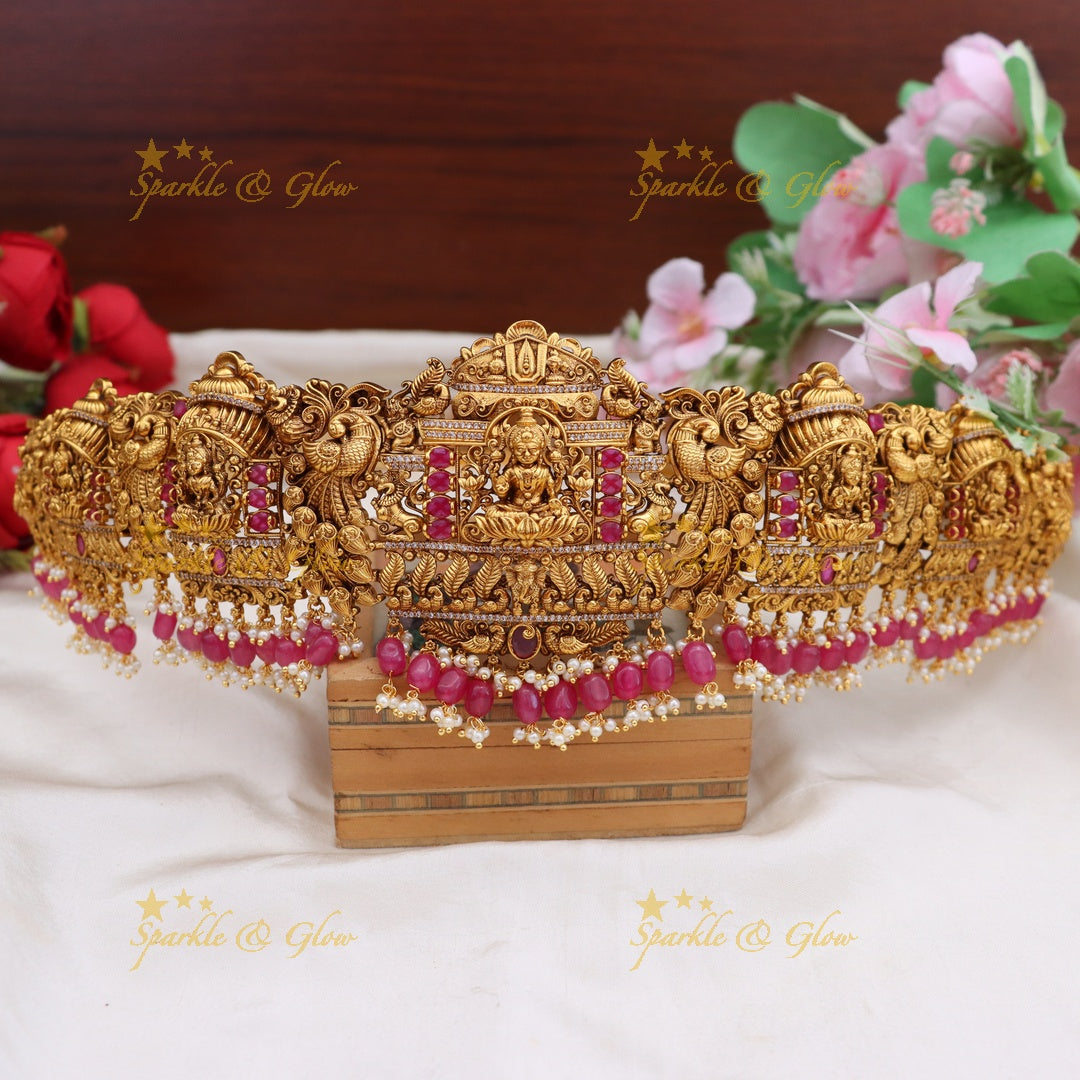 Elegant Lakshmi Peacock Temple Hip Belt for Weddings