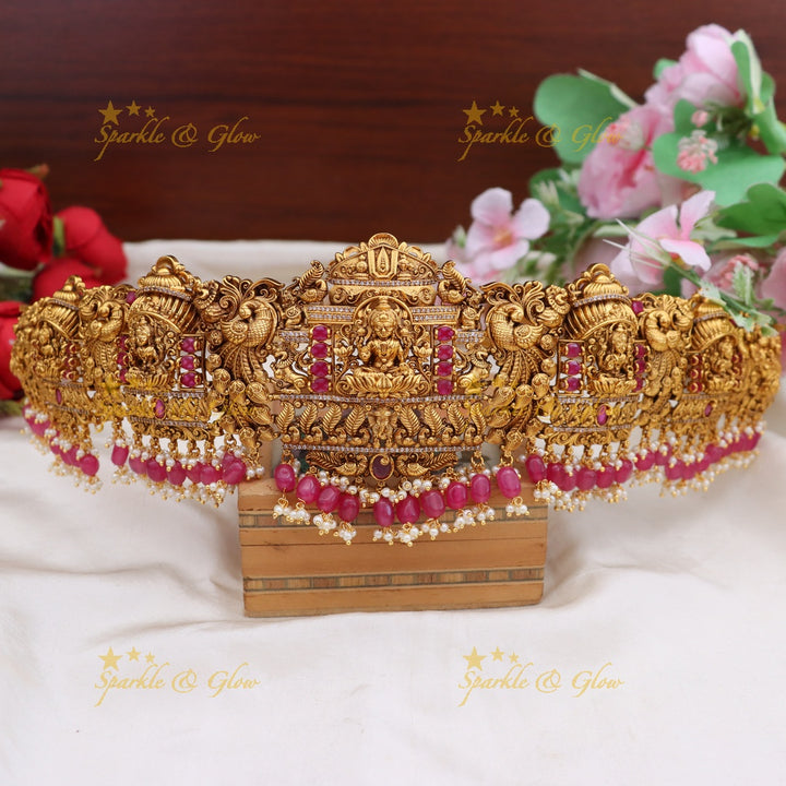 Elegant Lakshmi Peacock Temple Hip Belt for Weddings