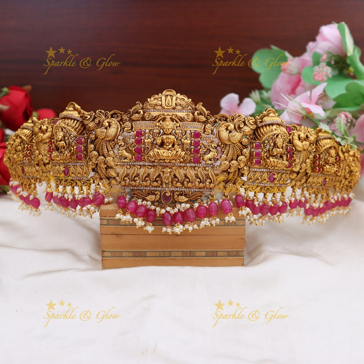 Elegant Lakshmi Peacock Temple Hip Belt for Weddings