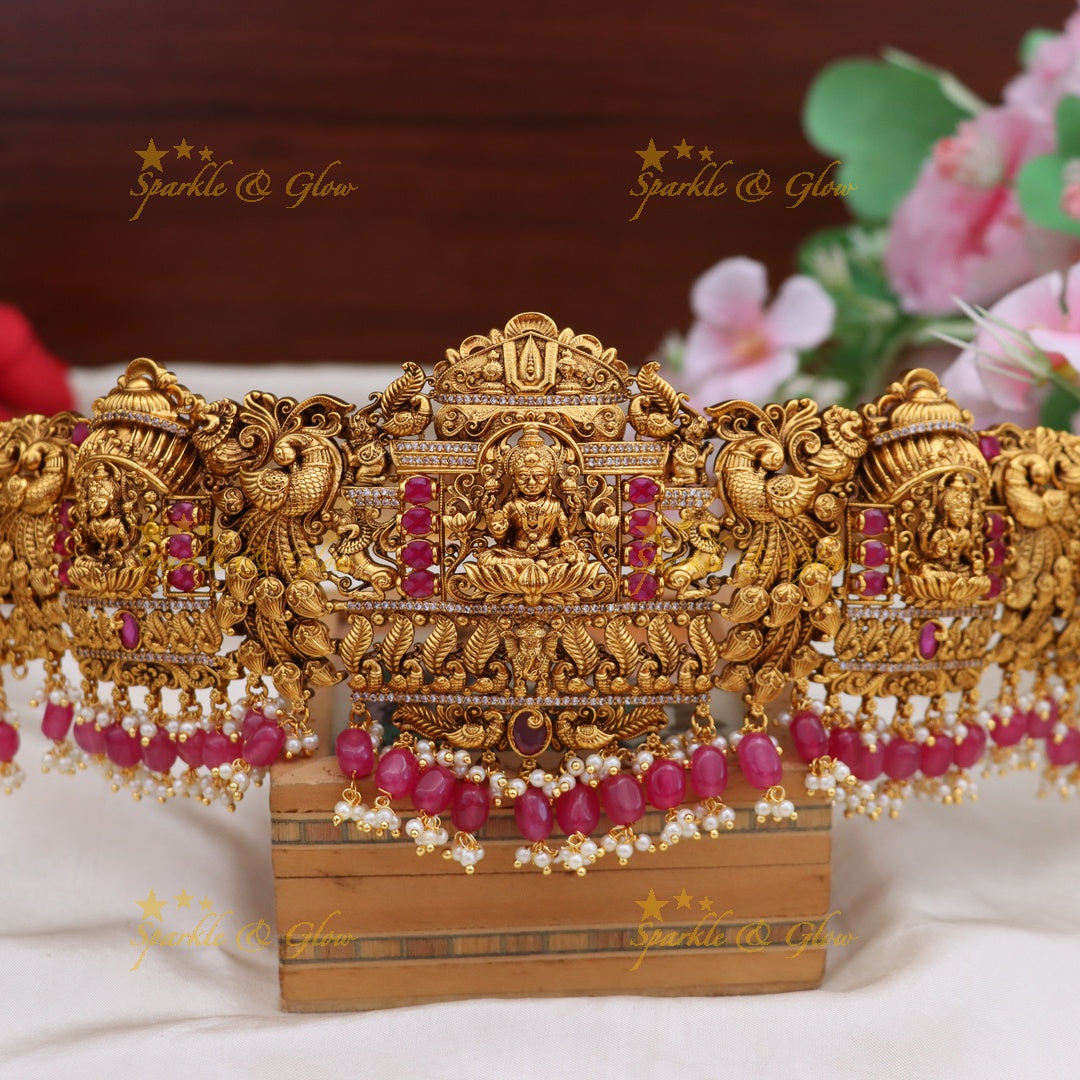 Elegant Lakshmi Peacock Temple Hip Belt for Weddings