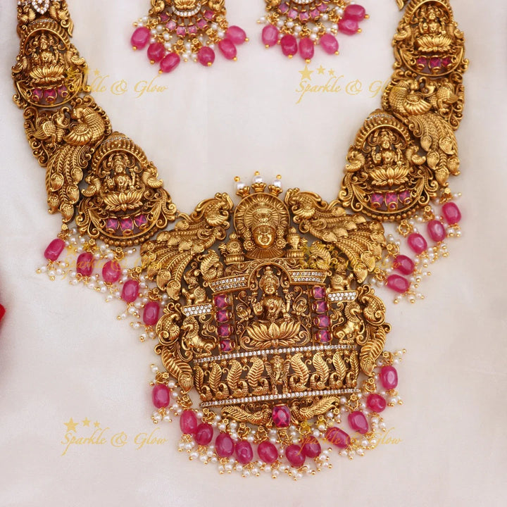 Exquisite Lakshmi Peacock Temple Beaded Haram Necklace