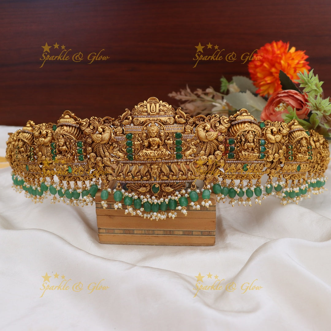 Elegant Lakshmi Peacock Temple Hip Belt for Weddings