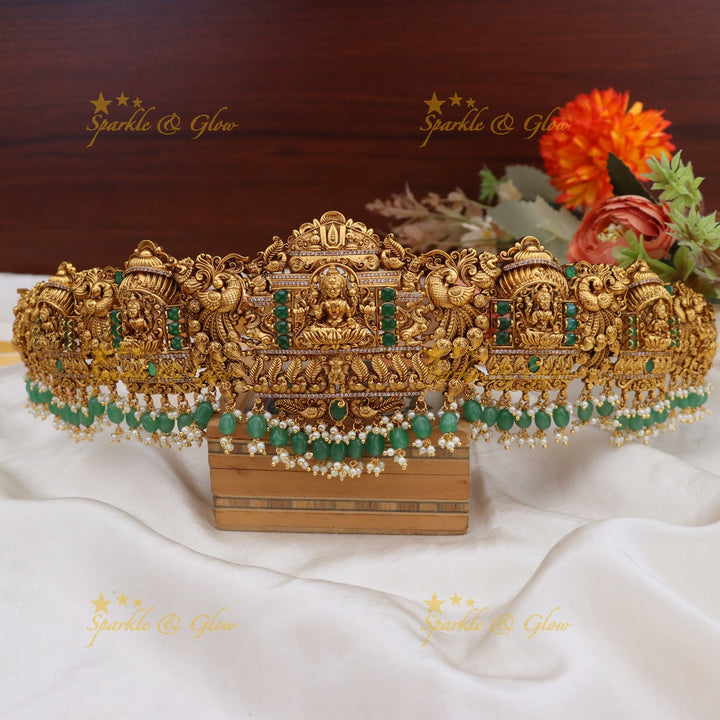 Elegant Lakshmi Peacock Temple Hip Belt for Weddings