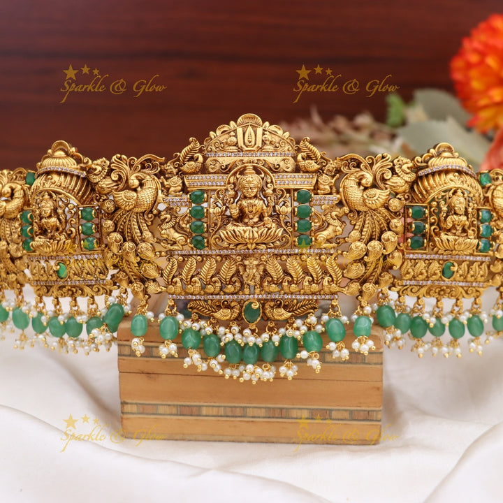 Elegant Lakshmi Peacock Temple Hip Belt for Weddings