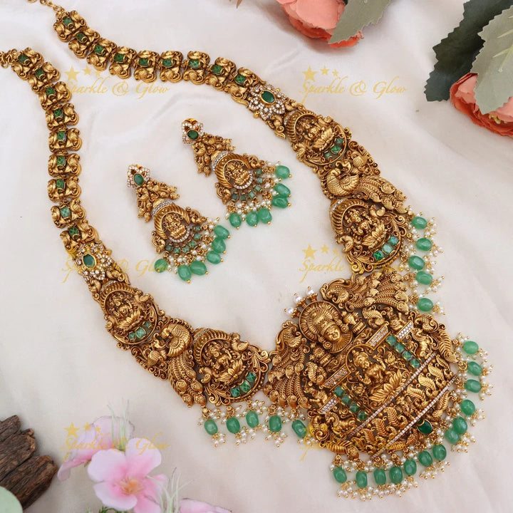Exquisite Lakshmi Peacock Temple Beaded Haram Necklace