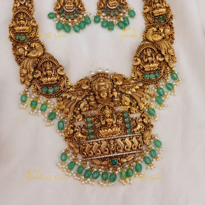 Exquisite Lakshmi Peacock Temple Beaded Haram Necklace
