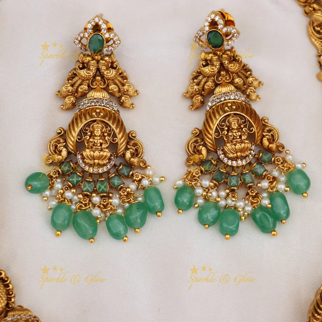 Exquisite Lakshmi Peacock Temple Beaded Haram Necklace