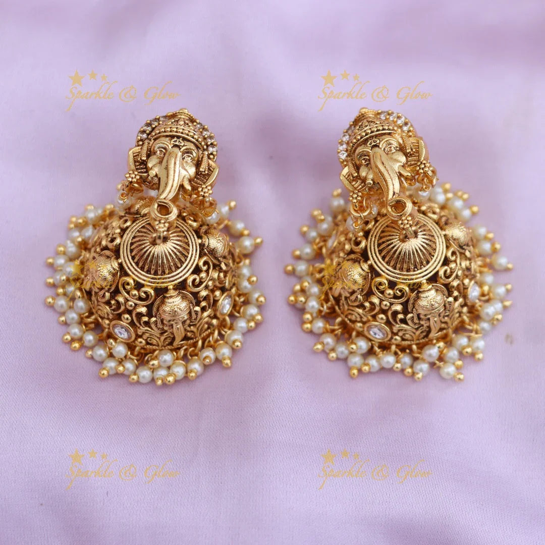Ganesh Long Gold Necklace Set - Festive Glamour