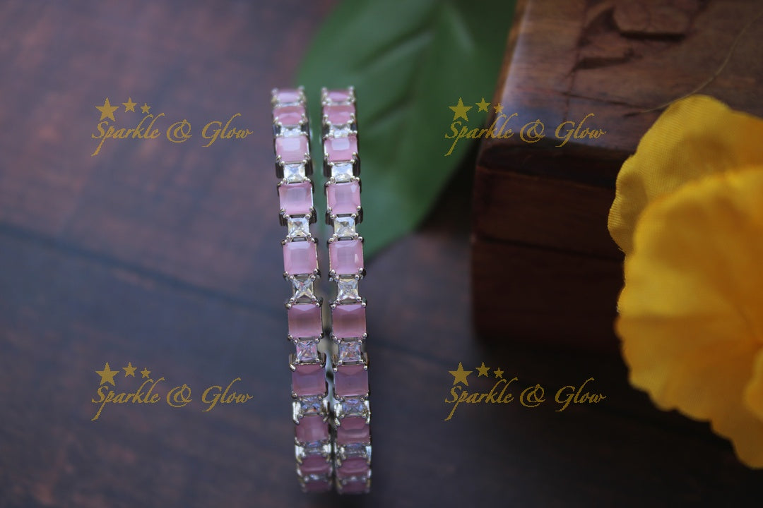 Rectangle ad stone bangles a pair