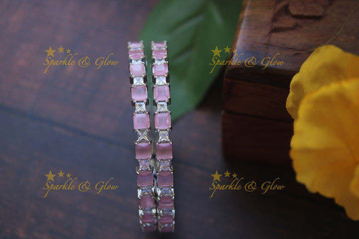 Rectangle ad stone bangles a pair