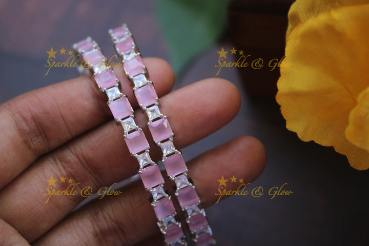 Rectangle ad stone bangles a pair