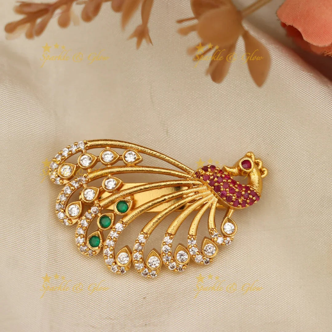 Elegant Gold Peacock Saree Pin for Festive Occasions