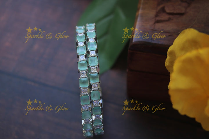 Rectangle ad stone bangles a pair