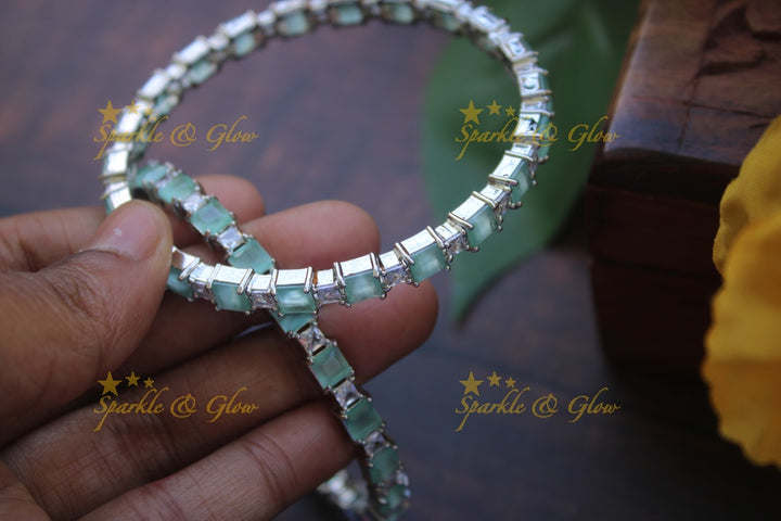Rectangle ad stone bangles a pair