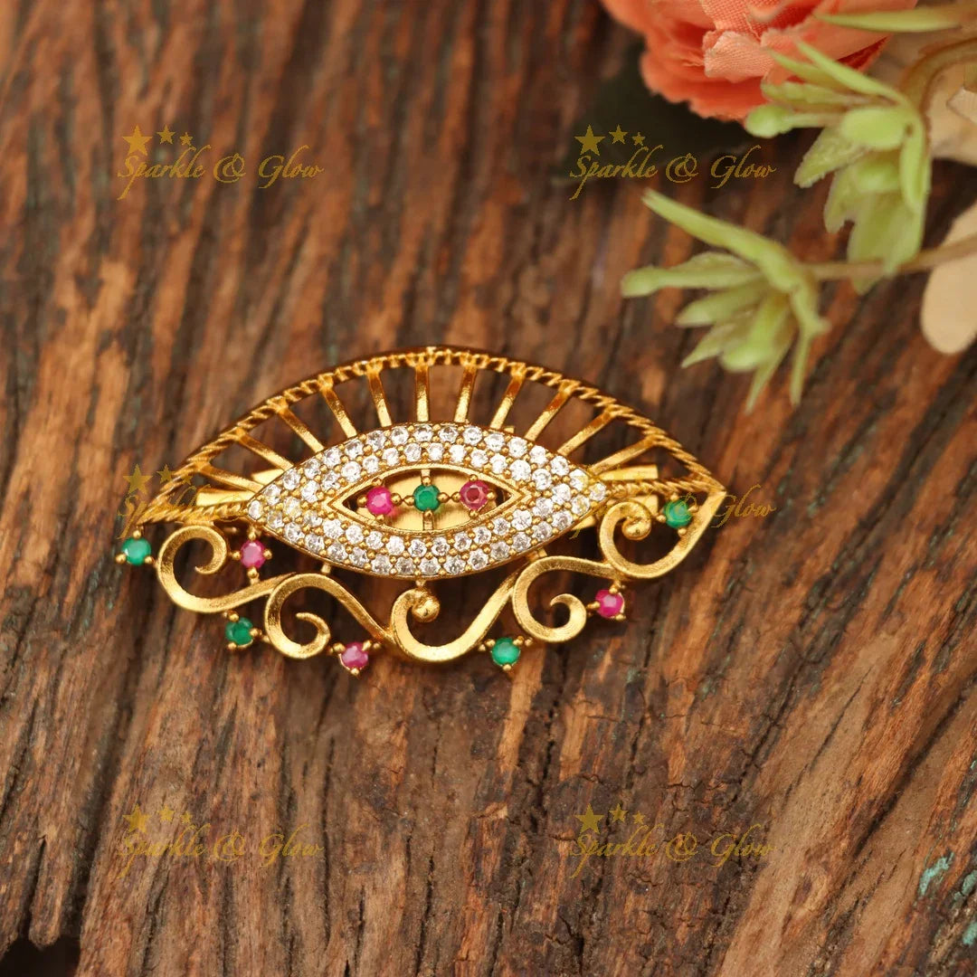 Exquisite Gold-Alike Gemstone Saree Pin for Festive Elegance
