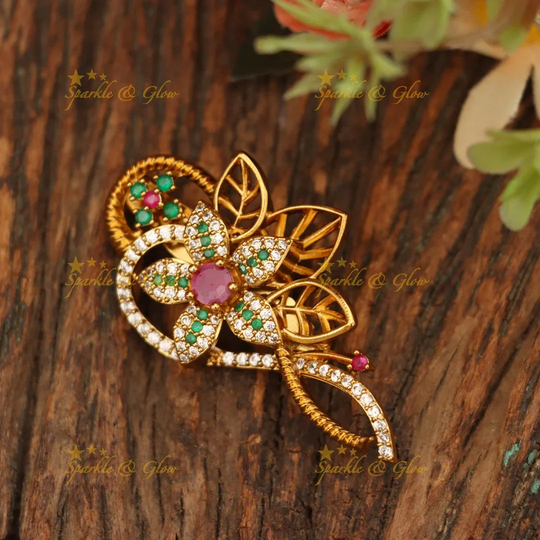 Gold Tone Floral Saree Pin for Festive Elegance