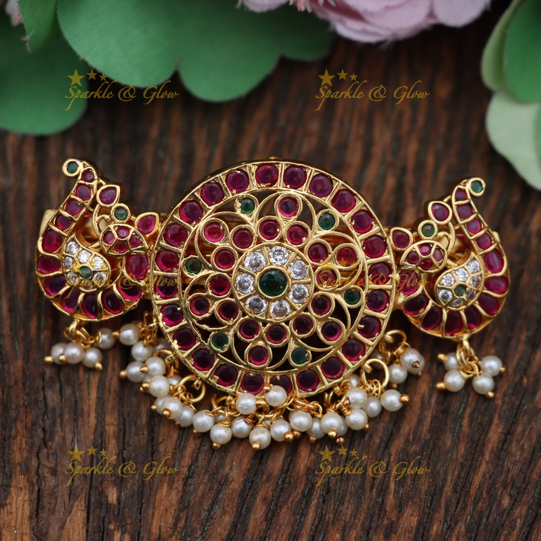 Gold Finish Hair Clip with Intricate Kundan Details