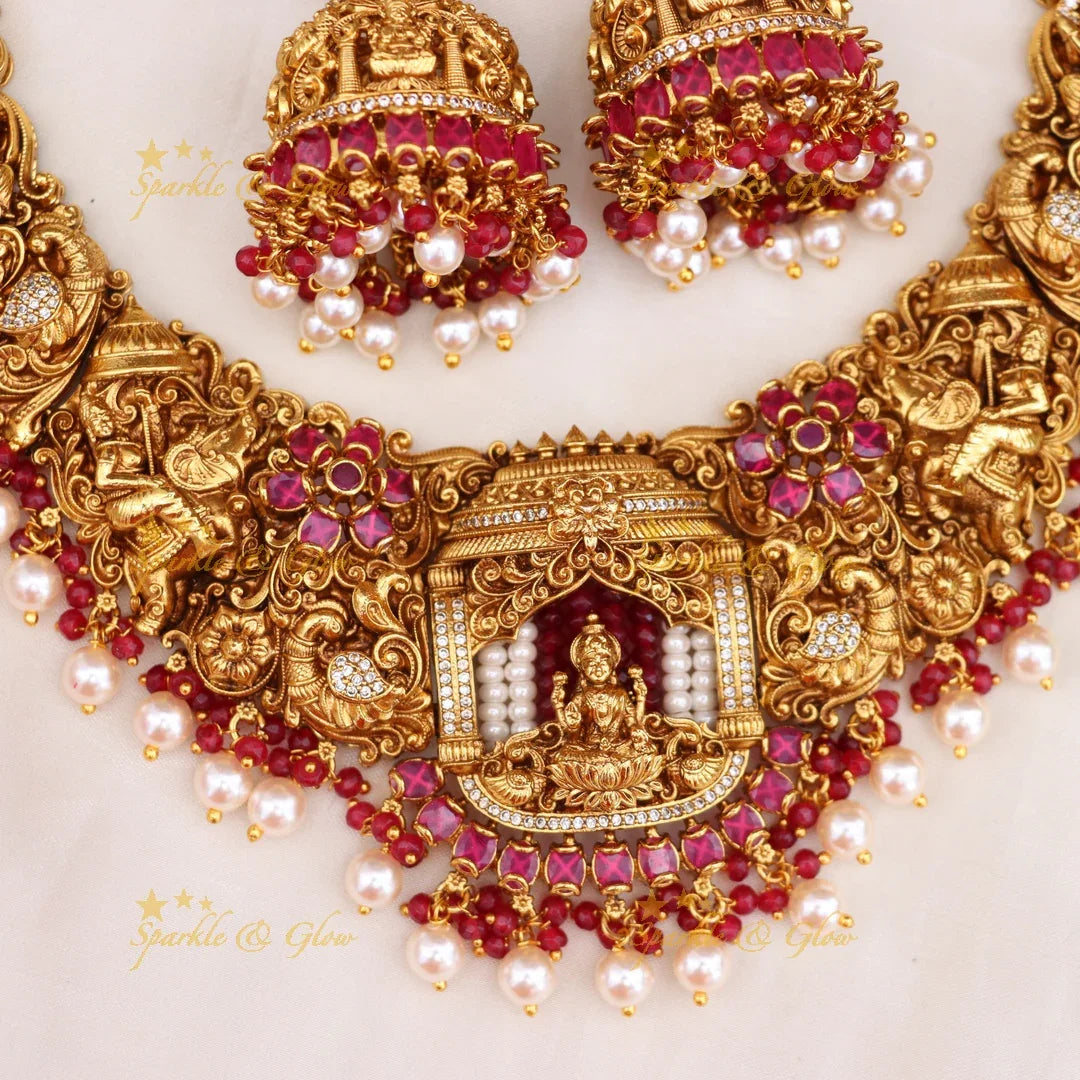 Exquisite Gold Temple Necklace Set | Perfect for Weddings