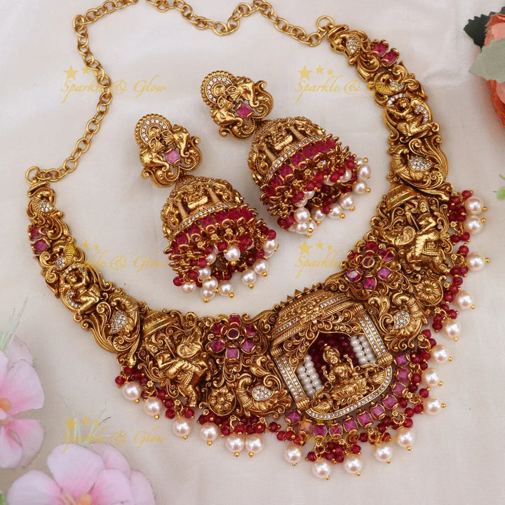 Exquisite Gold Temple Necklace Set | Perfect for Weddings