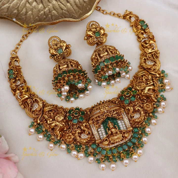 Exquisite Gold Temple Necklace Set | Perfect for Weddings