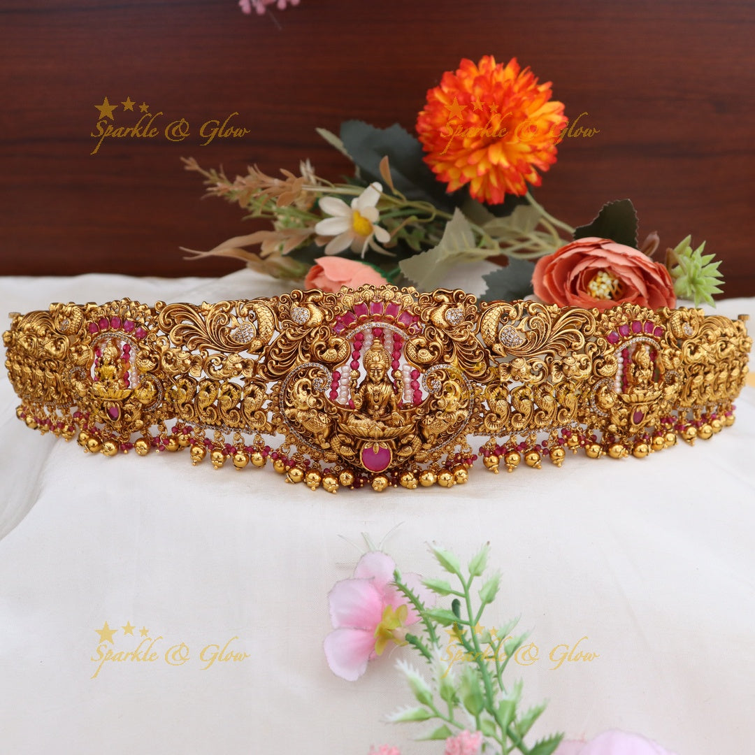 Exquisite Lakshmi Temple Hipbelt with Floral Motifs