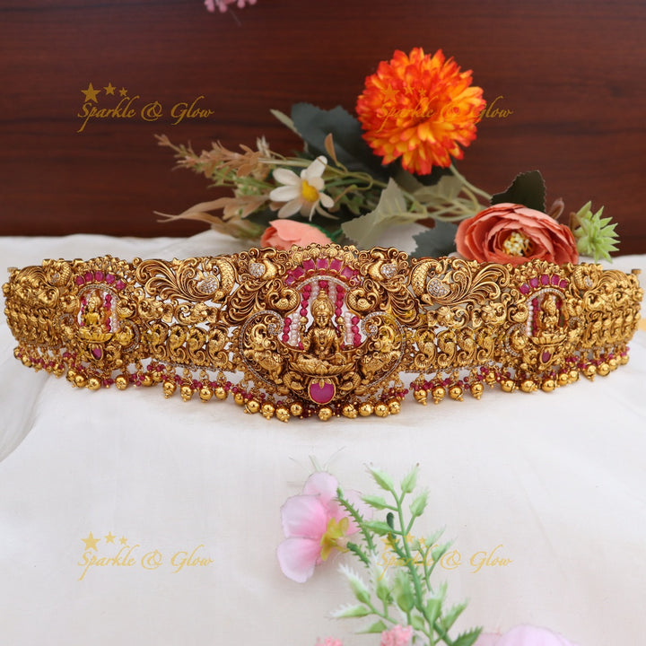 Exquisite Lakshmi Temple Hipbelt with Floral Motifs