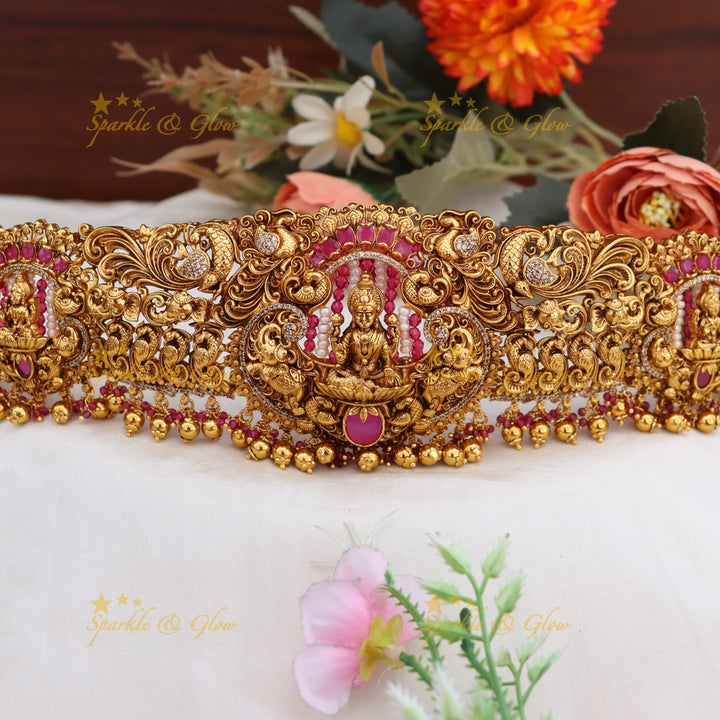 Exquisite Lakshmi Temple Hipbelt with Floral Motifs