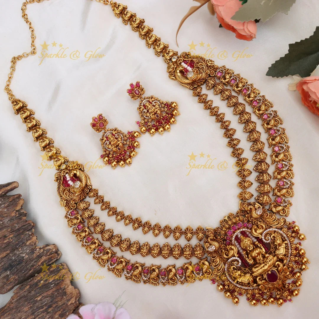 Exquisite Lakshmi Peacock Bridal Haram Necklace