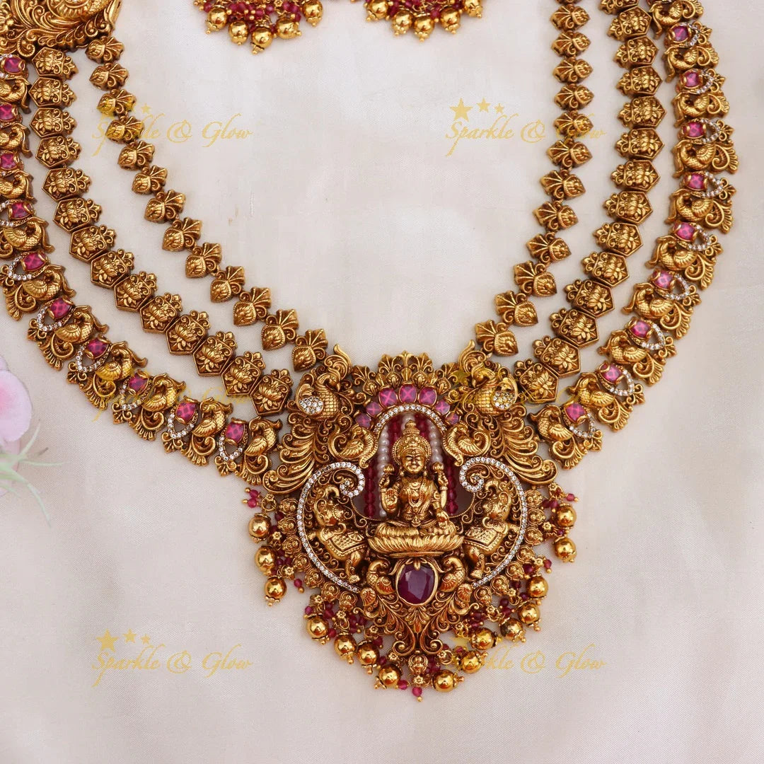 Exquisite Lakshmi Peacock Bridal Haram Necklace