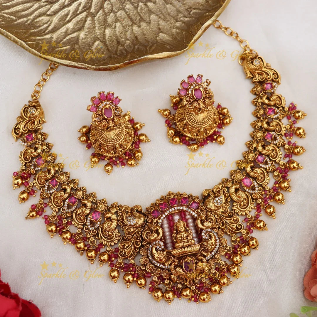 Exquisite Lakshmi Peacock Temple Necklace – Sparkle & Glow