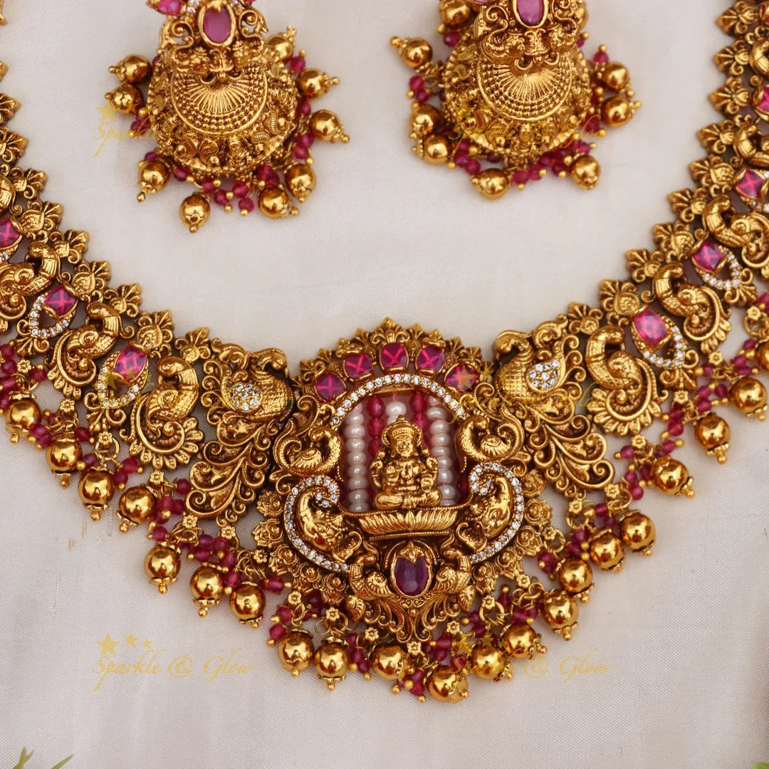Exquisite Lakshmi Peacock Temple Necklace – Sparkle & Glow