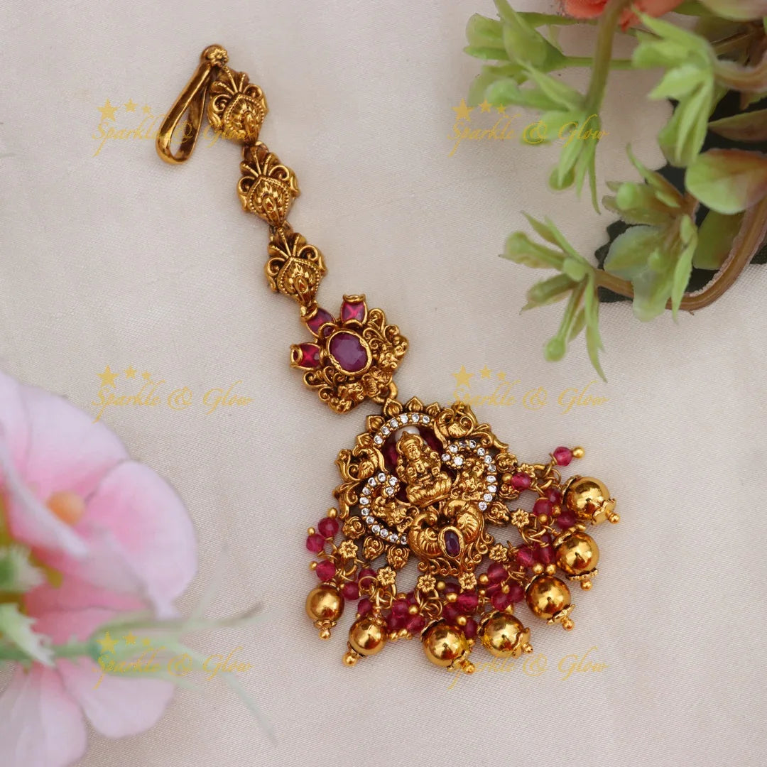Lakshmi Temple Maang Tikka - Exquisite Gold Design