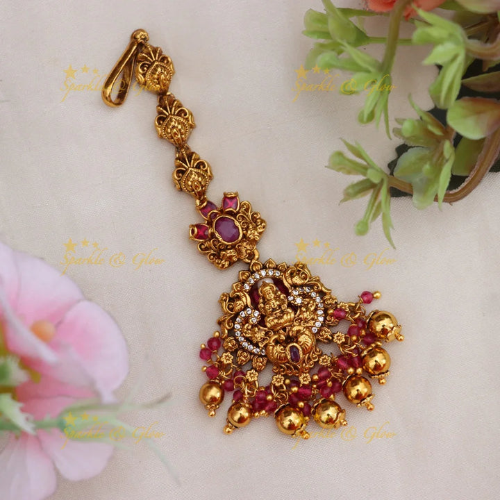 Lakshmi Temple Maang Tikka - Exquisite Gold Design