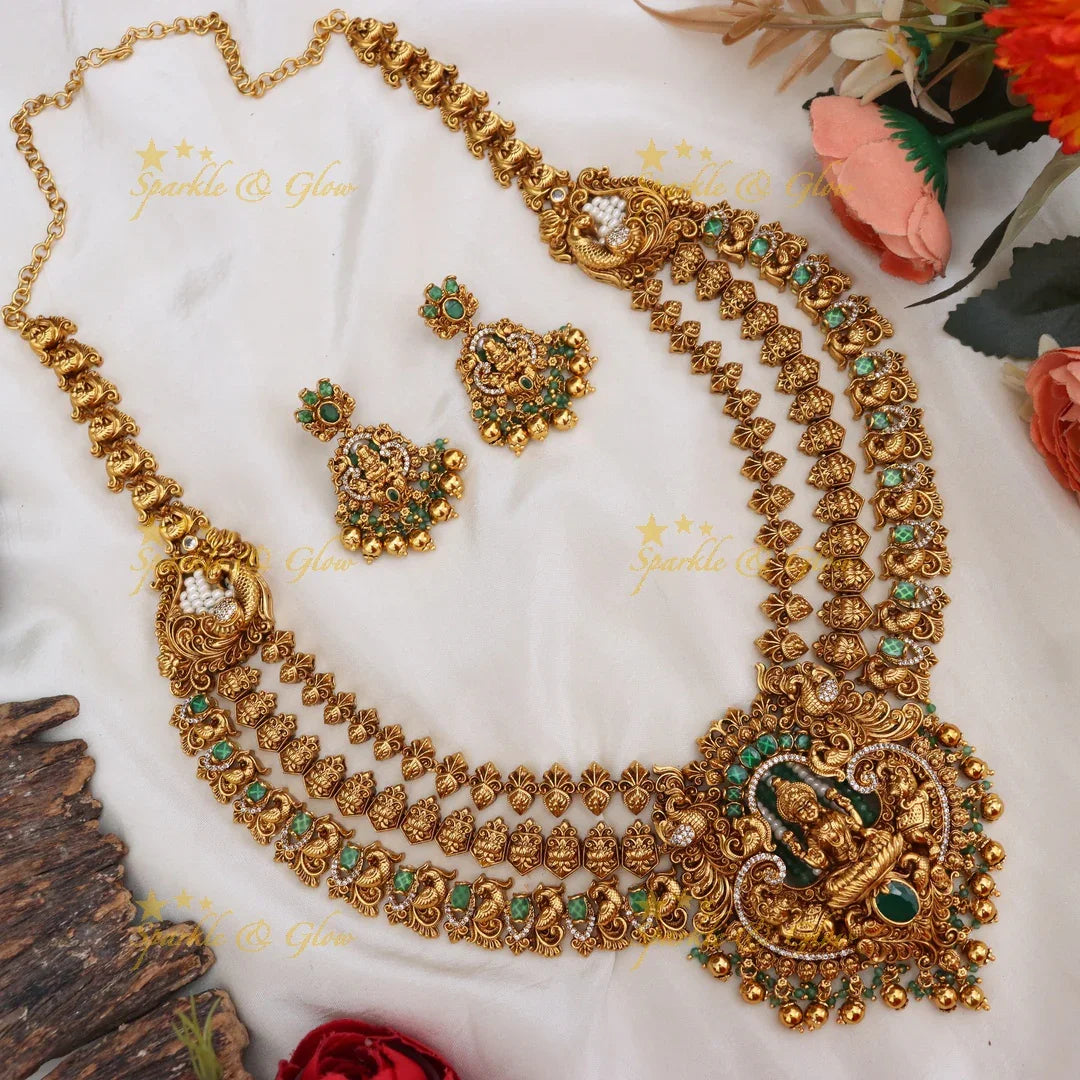 Exquisite Lakshmi Peacock Bridal Haram Necklace