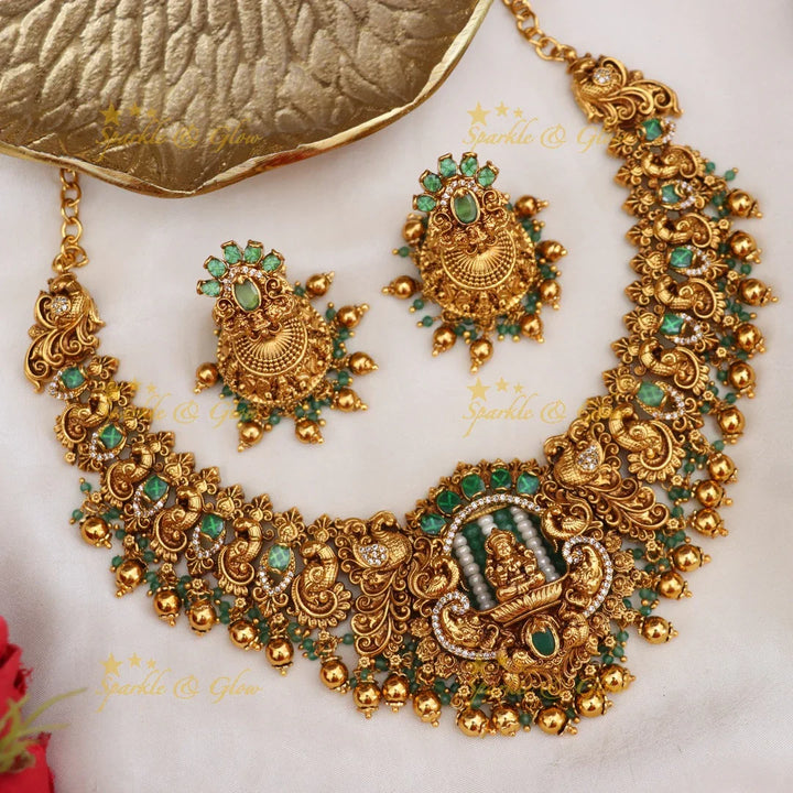 Exquisite Lakshmi Peacock Temple Necklace – Sparkle & Glow