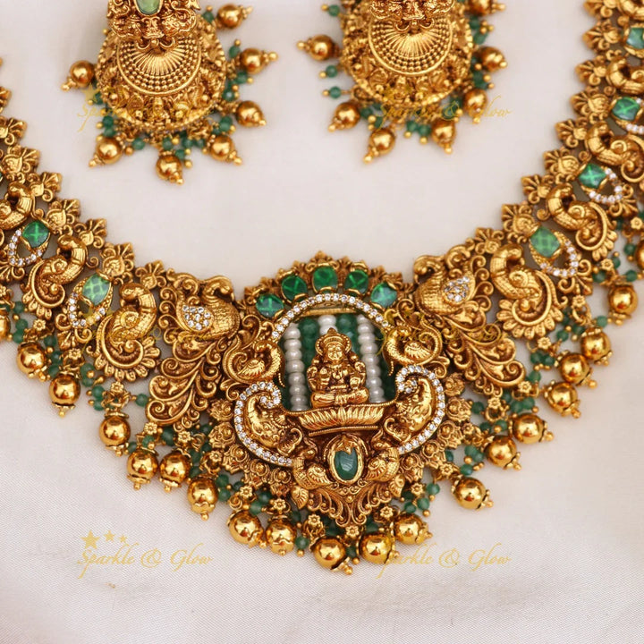 Exquisite Lakshmi Peacock Temple Necklace – Sparkle & Glow