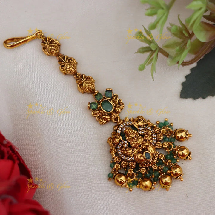 Lakshmi Temple Maang Tikka - Exquisite Gold Design