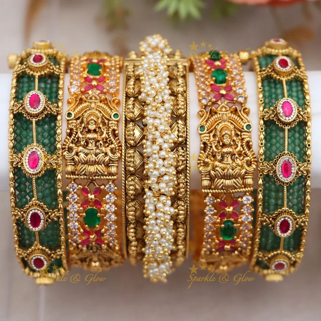 Stunning Kundan Bridal Bangles Set in Mint Green-One hand