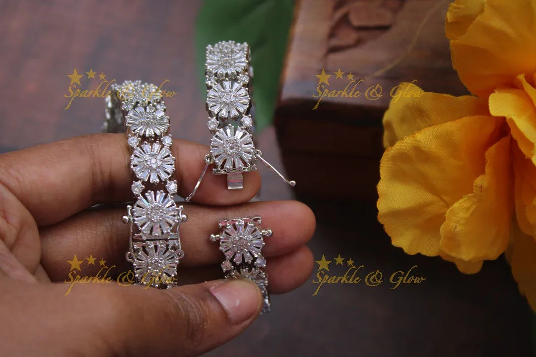 Silver AD stone bangles a pair - 2.8 - Sparkle and Glow