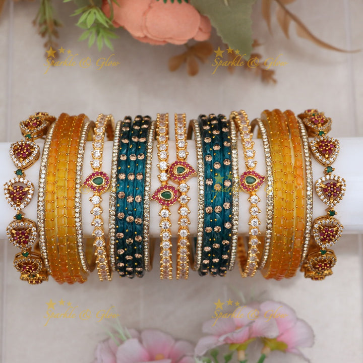 Leaf & Floral Bangles Set - Indian Imitation Jewelry