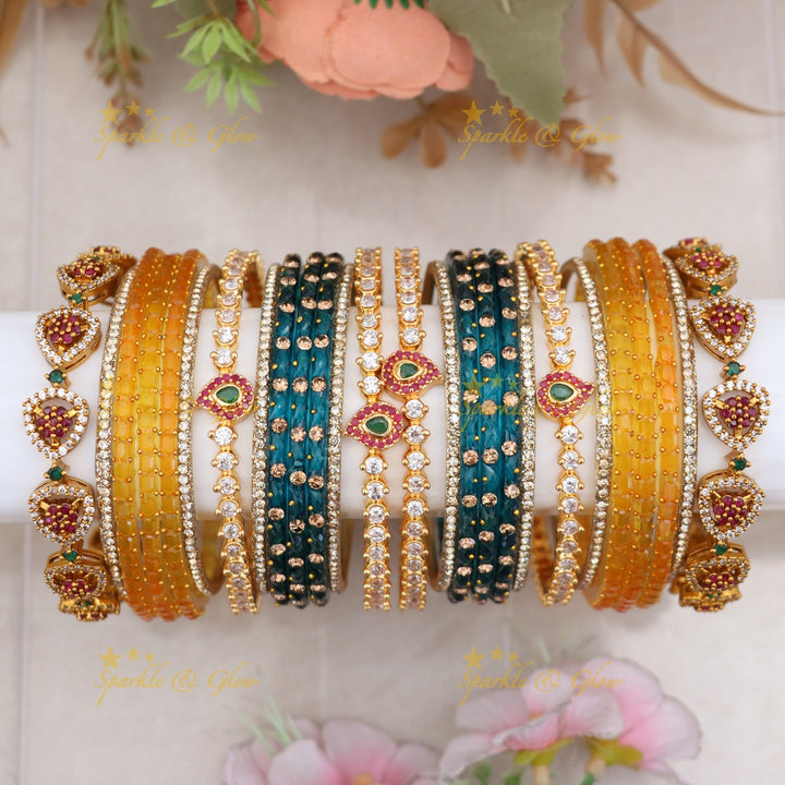 Leaf & Floral Bangles Set - Indian Imitation Jewelry