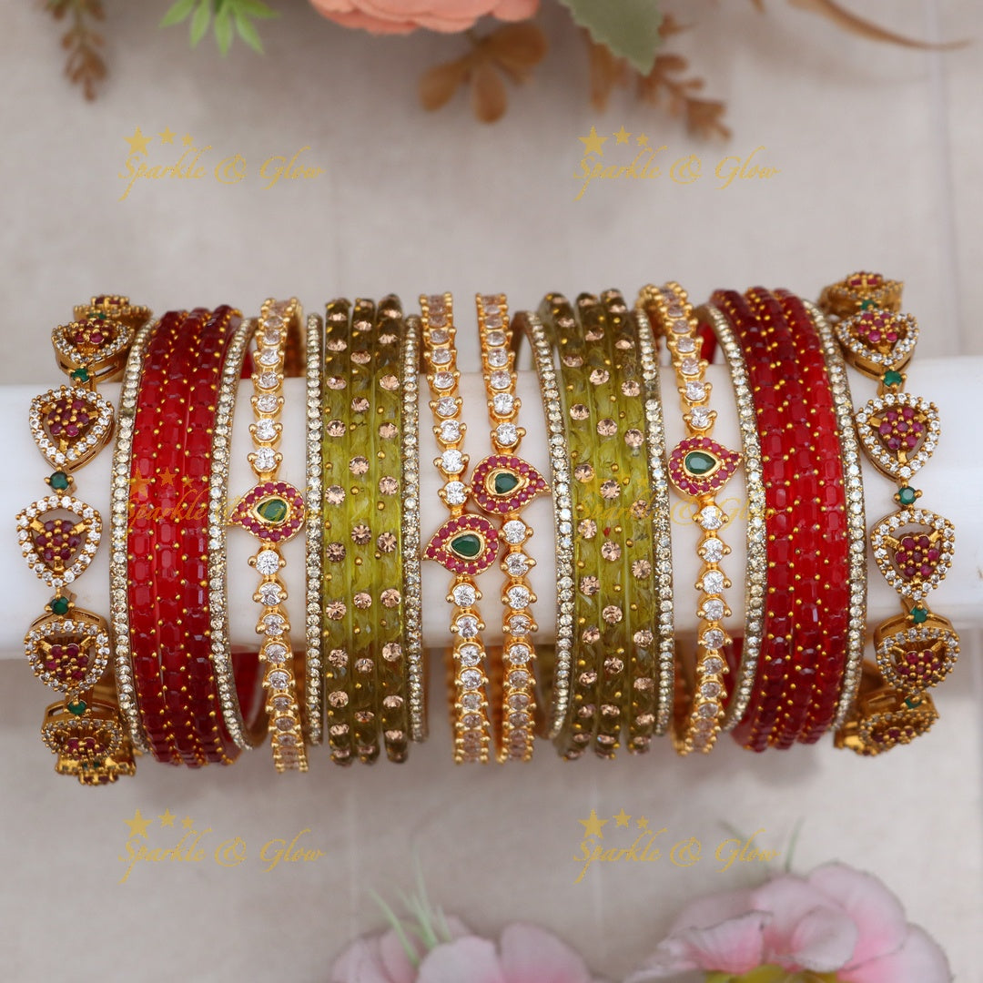Leaf & Floral Bangles Set - Indian Imitation Jewelry