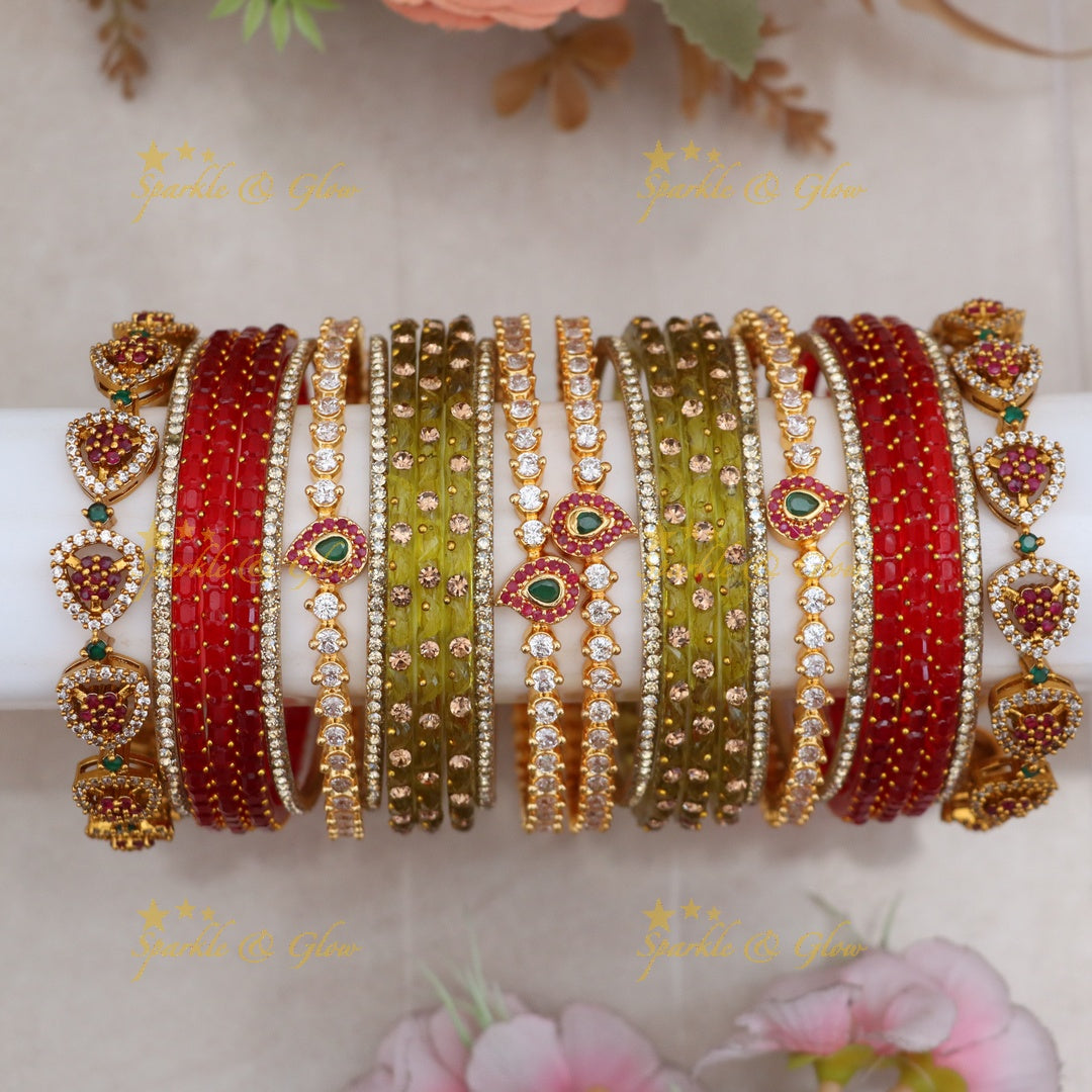 Leaf & Floral Bangles Set - Indian Imitation Jewelry